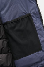 Close-up inside view of Canada Goose Down Jacket 'Lodge Hoody' Dark Blue showing quilted lining, black mesh inner pocket, and zipper edge.