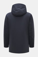 Rückansicht des Woolrich Daunenparka 'Stretch Arctic' navy, hochwertig aus Microfaser, weich, wind- und wasserabweisend, Slim Fit, mit Daunenfüllung, Kapuze, zwei-Wege-Reißverschluss, Windblende, Handwärmetaschen, Rippbündchen, verstellbarer Taille, Innen