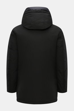 Woolrich Down parka 'Arctic Parka' black shown from the back with hood, slim fit, and wind- and water-repellent cotton-microfibre blend. Cold weather? Bring it on! The 'Arctic Parka' by WOOLRICH offers sporty style and dependable warmth down to –20 °C tha