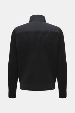 Parajumpers Strickjacke 'Steel River' schwarz, Rückansicht, hochwertig, Microfaser, weicher Griff, grobes Patentstrick-Design, Slim Fit, Zwei-Wege-Reißverschluss, Stehkragen, Brusttasche, Weblabel, Nahttaschen.