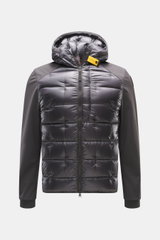 Parajumpers Softshell-Daunenjacke 'Vigolo' dunkelgrau im Frontanschnitt, Ripstop Microfaser, Softshell-Fleece, Daunenfüllung, wasserabweisend, atmungsaktiv, Slim Fit, Zwei-Wege-Reißverschluss, Kapuze, Knopfriegel, Brust- und Fronttaschen mit Zipper, Webla