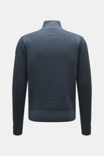 Parajumpers Strickjacke 'Hart River' petrol, Rückansicht, Strick aus hochwertiger Microfaser und Baumwolle, Slim Fit, mittelfeines Strickbild, strukturierte Qualität, Stehkragen, Logo-Badge am Oberarm.
