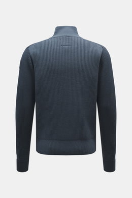 Parajumpers Strickjacke 'Hart River' petrol, Rückansicht, Strick aus hochwertiger Microfaser und Baumwolle, Slim Fit, mittelfeines Strickbild, strukturierte Qualität, Stehkragen, Logo-Badge am Oberarm.