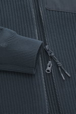 Parajumpers Strickjacke 'Hart River' petrol, Nahaufnahme Frontal, Strick aus Microfaser/Baumwolle, Patent-Strick, Slim Fit, Zwei-Wege-Reißverschluss, Stehkragen.
