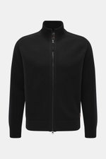 Parajumpers Strickjacke 'Levico' schwarz, Frontansicht, Strick aus Wolle/Microfaser, schwere Qualität, Regular Fit, Zwei-Wege-Reißverschluss, gerippter Stehkragen, weicher Griff, Logo-Badge, Rippstrick-Kontraststreifen, doppelte Saumabschlüsse, komfortabl