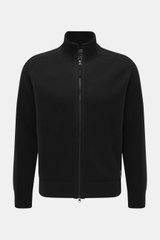 Parajumpers Strickjacke 'Levico' schwarz, Frontansicht, Strick aus Wolle/Microfaser, schwere Qualität, Regular Fit, Zwei-Wege-Reißverschluss, gerippter Stehkragen, weicher Griff, Logo-Badge, Rippstrick-Kontraststreifen, doppelte Saumabschlüsse, komfortabl