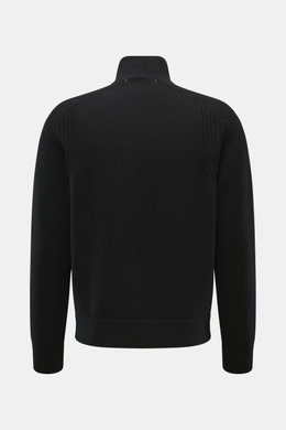 Parajumpers Strickjacke 'Levico' schwarz, Rückansicht, Regular Fit, Strick aus Wolle und Microfaser, weicher Griff, mittelfeines Strickbild, gerippter Stehkragen, Ärmelbündchen, Saum mit Logo-Badge, doppelt gearbeitete Abschlüsse.