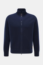 Parajumpers Strickjacke 'Levico' navy, frontale Nahaufnahme, Strick aus Wolle und Microfaser, schwere Qualität, weicher Griff, mittelfeines Strickbild, Regular Fit, Zwei-Wege-Reißverschluss, gerippter Stehkragen, schmale Rippstrick-Kontraststreifen, Logo-