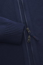 Parajumpers Strickjacke 'Levico' navy, Nahaufnahme von mittelfeinem Strickbild, Zipper, geripptem Stehkragen, weichem Griff, Regular Fit, aus Wolle und Microfaser.