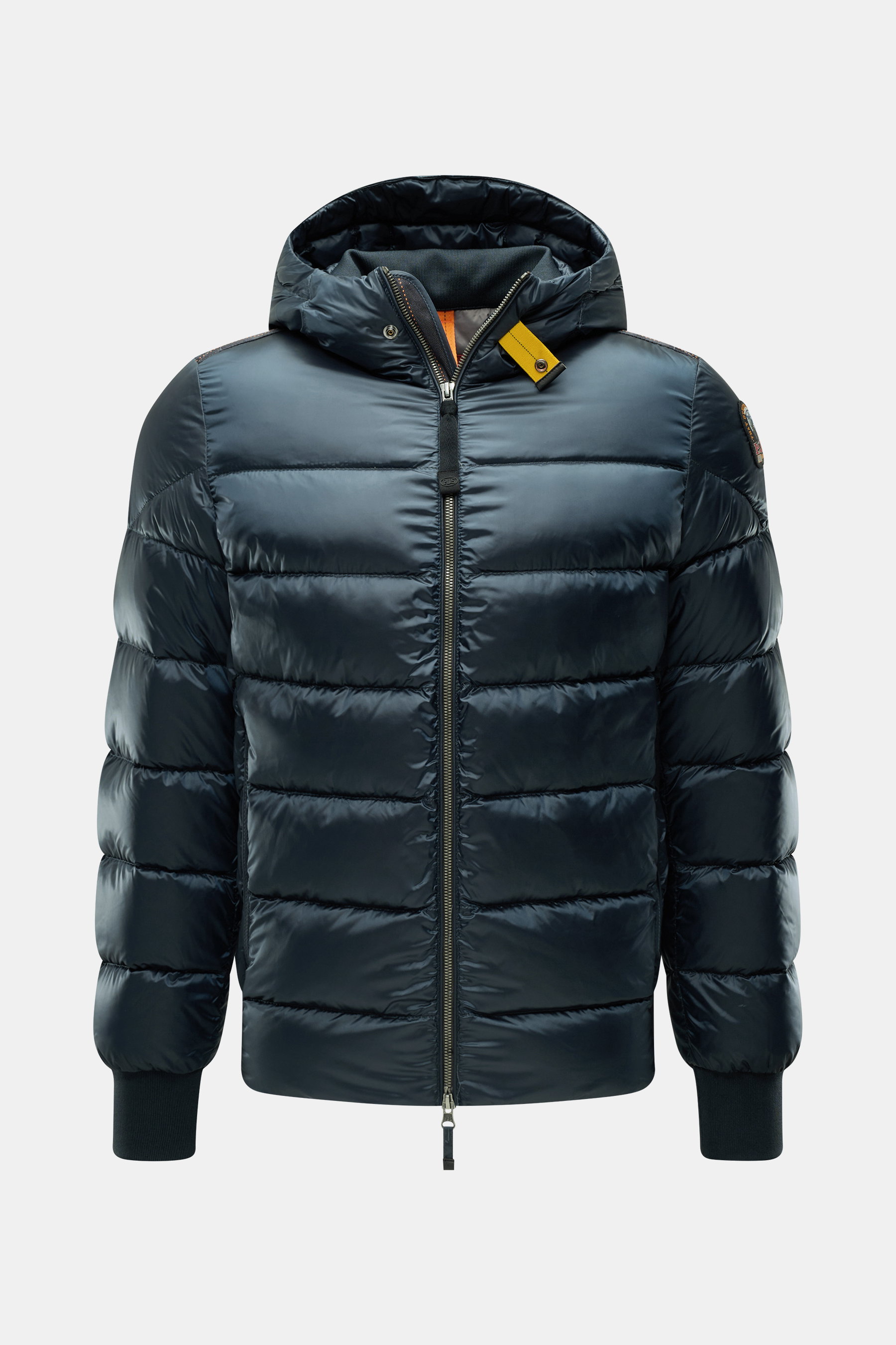Parajumpers Daunenblouson 'Pharrell' petrol, frontal fotografiert, gesteppte, wasserabweisende Microfaser mit Kapuze, Daunenfüllung, Slim Fit, Reißverschluss, Rippbündchen.
