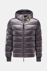 Parajumpers Daunenblouson 'Pharrell' grau, frontale Nahaufnahme, gesteppte Microfaser, Daunenfüllung, Kapuze, wasserabweisend, winddicht, Slim Fit, Reißverschluss, Belüftung, Rippbündchen, Innentaschen.