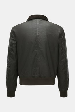 Back view of Belstaff Wax blouson 'Mount Jacket' dark olive in slim fit, made from wind- and water-repellent waxed cotton with ribbed cuffs and corduroy collar.

Description: <p>The robust blouson 'Mount Jacket' by BELSTAFF combines military aesthetics wi