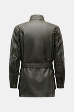 Belstaff Wachsjacke 'Trialmaster' dark olive von hinten, gewachste, wasserabweisende Baumwolle, Taillengürtel, verstärkte Schultern und Ellenbogen, Slim Fit.