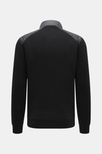Back view of Belstaff Down knit jacket 'Compound' black, soft pure wool patent knit with quilted microfiber shoulders and stand-up collar.

Description: <p>Soft patent knit made of pure wool, combined with a pleasantly light down quilted front – BELSTAFF 