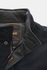 Close-up front view of the Moorer Down Jacket 'Pagni' navy collar, showing high-quality microfiber, soft grey lining, zipper, and snap buttons.

Description: <p>The down jacket 'Pagni' by MOORER perfectly combines functionality and timeless style. Made fr