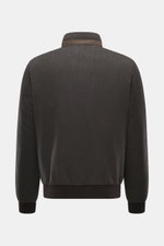 Rear view of Moorer Down blouson 'Donizetti' grey melange in a slim fit, knit from virgin wool and cashmere, with stand-up collar and elastic cuffs.