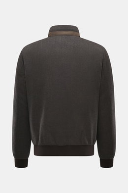 Rear view of Moorer Down blouson 'Donizetti' grey melange in a slim fit, knit from virgin wool and cashmere, with stand-up collar and elastic cuffs.