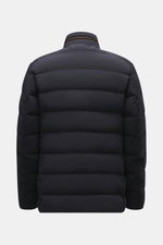Rear view of Moorer Daunenjacke 'Pagni' navy down jacket with padded horizontal quilting and high stand collar, made of microfiber and warm down filling.