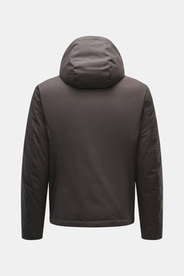 Moorer Down jacket 'Albini' anthracite shown from the back with detachable hood, high-quality microfiber, water-repellent, slim fit.