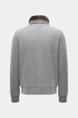 Moorer Daunenblouson 'Levion' grau meliert, Rückansicht, Slim Fit, Mix aus Wolle und Cashmere, weicher Griff, Stehkragen mit Lammfell, Windblende, Daunenfüllung.