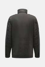 Moorer Down jacket 'Mougi' anthracite shown from the back, slim fit with narrow stand-up collar, hood in collar, button cuffs, and adjustable waist width. Functional outerwear with timeless elegance from MOORER: Ready for autumn with the down jacket 'Moug
