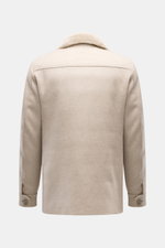 Rückansicht der Moorer Cashmere Daunenjacke "Teodor" beige, Slim Fit, reiner Cashmere, wärmende Daunenfüllung, variabler Kragen mit Schaffell.