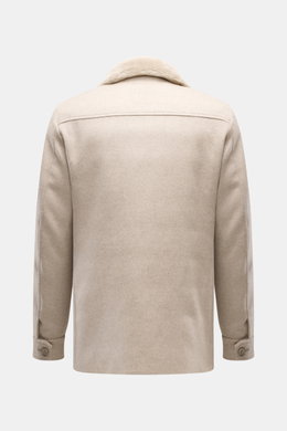 Rückansicht der Moorer Cashmere Daunenjacke "Teodor" beige, Slim Fit, reiner Cashmere, wärmende Daunenfüllung, variabler Kragen mit Schaffell.