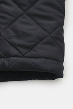 Close-up front view of the quilted fabric on the Barbour Quilted jacket 'Powell Quilt' navy, showing smooth microfiber with light padding.

<p>Styled after the popular Chelsea design, the 'Powell Quilt' quilted jacket features light padding and a fleece l