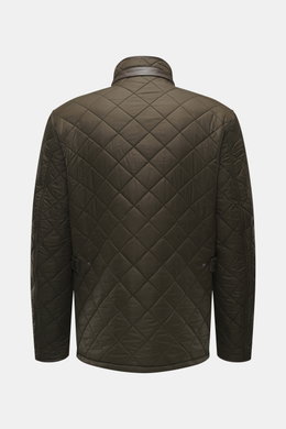 Back view of Barbour Quilted jacket 'Powell Quilt' dark olive with diamond quilting, stand-up collar with corduroy trim, and adjustable waist tabs.

Detailed description: <p>Styled after the popular Chelsea design, the 'Powell Quilt' quilted jacket featur