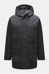 Barbour Wachsparka 'Northfield Waterproof' navy, Frontalansicht, gewachste Baumwolle, wasserabweisend, Kapuze, Fleecefutter, Regular Fit, Windblende, wattiert