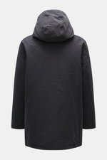 Rückansicht des Barbour Wachsparka 'Northfield Waterproof' navy mit Kapuze aus gewachster, wasserabweisender Baumwolle.