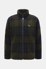 Front view of Barbour Overshirt 'Woodlane' navy/beige/bordeaux kariert, soft brushed wool-mix with classic check pattern, regular fit, zip closure, high collar. Kanadisches Holzfällerkaro, neu gedacht: Der gebürstete Woll-Mix fühlt sich weich an, hält ang