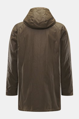 Rear view of Barbour Wax parka 'Bedale' brown in hard-wearing waxed cotton with adjustable hood and hem, slim fit, and raglan sleeves.

Description: <p>An icon among wax jackets, the BARBOUR 'Bedale' returns this season as a parka, with extra length and e