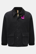 Front view of Barbour Paul Smith Loves Barbour Wool Jacket Transport in dark pure wool with material-typical feel, Regular Fit, two-way zipper, wind flap with snap buttons, corduroy turn-down collar, raglan sleeves, patch front pockets with flap, zip pock