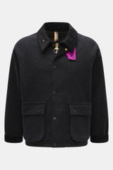 Front view of Barbour Paul Smith Loves Barbour Wool Jacket Transport in dark pure wool with material-typical feel, Regular Fit, two-way zipper, wind flap with snap buttons, corduroy turn-down collar, raglan sleeves, patch front pockets with flap, zip pock