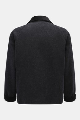 Back view of Barbour Paul Smith Loves Barbour Wool Jacket Transport in pure wool with corduroy collar, raglan sleeves, patch pockets, and tartan lining, Regular Fit.