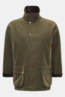 Front view of the Barbour Paul Smith Loves Barbour Beaufort Wool Jacket in olive with red tartan pattern, corduroy collar, and snap buttons.

Description: <p>Cool collaboration from BARBOUR and PAUL SMITH: The 'Beaufort' wool jacket made of pure wool with