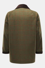 Rear view of Barbour Paul Smith Loves Barbour Beaufort Wool Jacket in olive green with orange tartan, corduroy collar, raglan sleeves.

Description: <p>Cool collaboration from BARBOUR and PAUL SMITH: The 'Beaufort' wool jacket made of pure wool with a cor