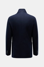 Fedeli Cashmere Jersey-Jacke 'Garret' navy in Slim Fit, Rückansicht mit variablem Revers, weichem Cashmere-Jersey und leicht wattiertem Steppfutter.