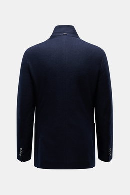 Fedeli Cashmere Jersey-Jacke 'Garret' navy in Slim Fit, Rückansicht mit variablem Revers, weichem Cashmere-Jersey und leicht wattiertem Steppfutter.