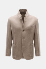 Fedeli Cashmere Jersey-Jacke 'Damon' braun gemustert, Slim Fit, Fischgrat, variabel tragbarer Revers, vier Knöpfe, Brust- und Hüfttaschen, frontale Ansicht.