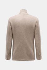 Fedeli Cashmere Jersey-Jacke 'Damon' braun gemustert, Rückansicht schmal geschnitten, Fischgrat, elastisch, weich, variabler Kragen, Seitenschlitze.