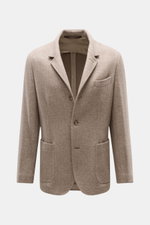 Fedeli Cashmere Jersey-Jacke 'Damon' braun gemustert, Slim Fit, Fischgrat, variabel tragbarer Revers, Unconstructed Design, frontal fotografiert.