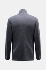 Fedeli Cashmere Jersey-Jacke 'Damon' grau gemustert, Rückansicht, Fischgrat, elastisch, Slim Fit, variabel tragbarer Kragen, Unconstructed Design.