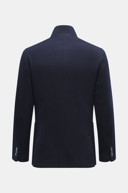 Fedeli Cashmere Jacke navy von hinten, Slim Fit, Stehkragen, reine Cashmere, weicher Griff, Vier-Knopf-Leiste, Brust- & Hüfttaschen, halb gefüttert, Seitenschlitze, Kissing Buttons, zwei Innentaschen.
