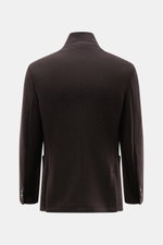 Fedeli Cashmere Jacke dunkelbraun von hinten, Slim Fit, reiner Cashmere, Stehkragen, Vier-Knopf-Leiste, Taschen, halb gefüttert, Kissing Buttons.