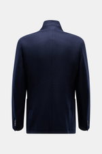Fedeli Cashmere Jersey-Jacke 'Damon' navy, Rückansicht, Slim Fit, variabel tragbarer Kragen, Unconstructed Design, vier Knöpfe, Seitenschlitze, sehr weicher Griff.