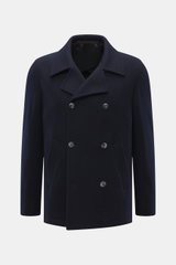 Fedeli Cashmere Cabanjacke navy, Frontalansicht, Slim Fit, Doubleface-Jersey aus reinem Cashmere, sehr weich, variabler Kragen, zweireihig, schräge Leistentaschen, Unconstructed Design, zwei Innentaschen.