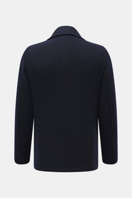 Rückansicht der Fedeli Cashmere Cabanjacke navy aus Doubleface-Jersey, Slim Fit, variabler Kragen, Unconstructed Design, schräge Leistentaschen.