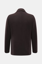 Fedeli Cashmere Cabanjacke dunkelbraun, Rückansicht, Doubleface-Jersey aus reinem Cashmere, sehr weich, Slim Fit, variabler Kragen, drei Knöpfe, schräge Taschen, Unconstructed Design, zwei Innentaschen.